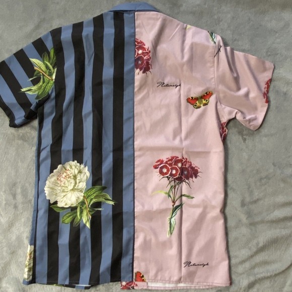 Large Fashion Nova Mens Button Down Shirt Oversized Floral Striped Metamorph - Picture 2 of 5